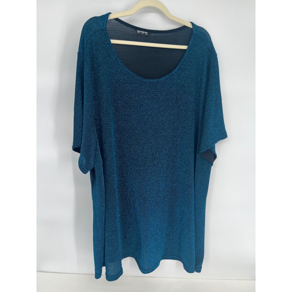 BloomChic Teal Blue Metallic Shimmer Scoop‎ Neck Short Sleeve Tunic Top US 30